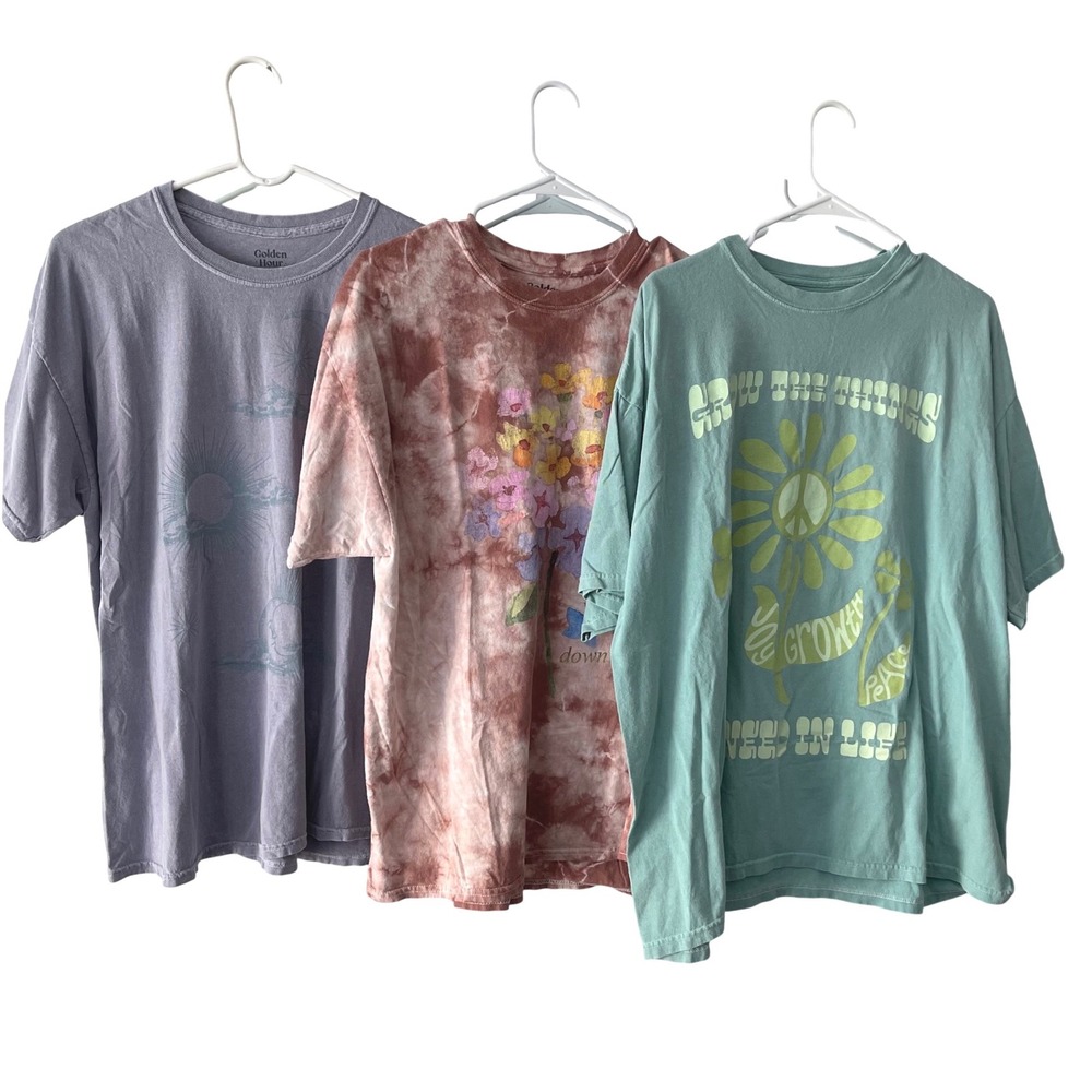 Golden Hour Graphic T-Shirt Bundle Womens OS Multicolor Boho Oversized 3 Pack